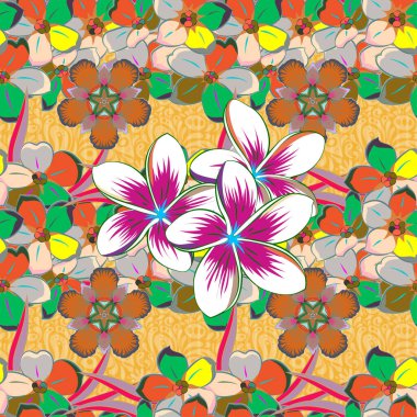 Raster illüstrasyonu. Mavi ve yeşil renkli biçimlendirilmiş çiçeklerle kusursuz çiçek deseni..