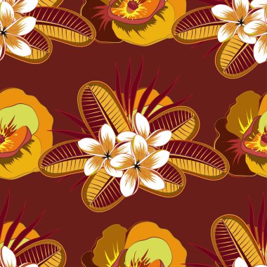 Raster dijital illüstrasyon ve doğal elementler. Çiçeklerle süslenmiş kusursuz bir çiçek arkaplanı. Çiçek kompozisyonu ve klasik tarzda renkli baskılar.