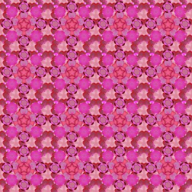 Eski tarz. Soyut çiçeklerin kusursuz deseni pembe, kırmızı ve mor renklerde. Stok vektör illüstrasyonu.