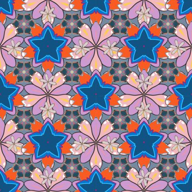 Kusursuz desenli, soluk çiçekli. Gri, mavi ve pembe renklerde desensiz çiçek deseni.