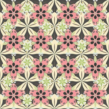 Küçük çiçeksiz desen. Raster grafik baskısı. Pembe, gri ve bej renkli narin küçük çiçekler..