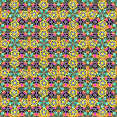 Vektör çiçek deseni. Mavi, gri ve sarı renklerde renksiz çiçekler..