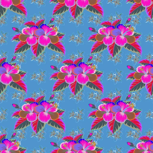美しいベクターテクスチャ 青や灰色で可愛い花とシームレスなパターン 春のヴィンテージ花の背景 — ストックベクタ