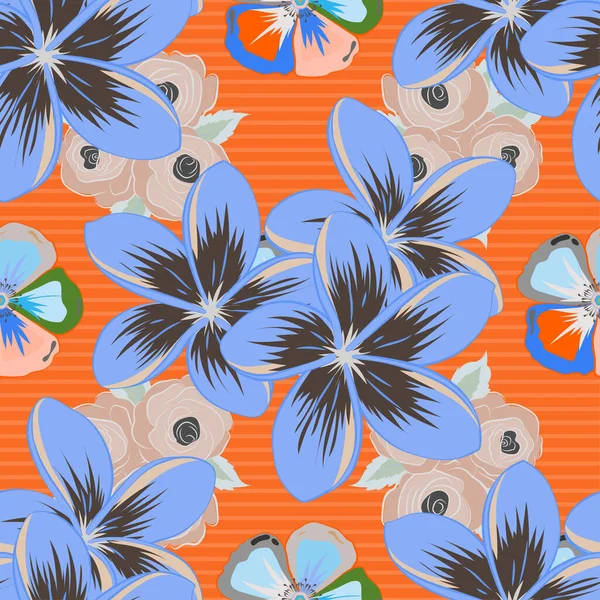Abstrakcyjny Elegancja Bezszwowy Wzór Motywami Kwiatowymi Kolorze Szarym Niebieskim Pomarańczowym — Wektor stockowy