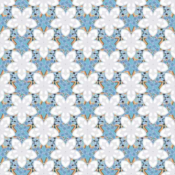 Raster Nahtloser Hintergrund Schöne Aquarellblumen Grauen Blauen Und Weißen Farben — Stockvektor
