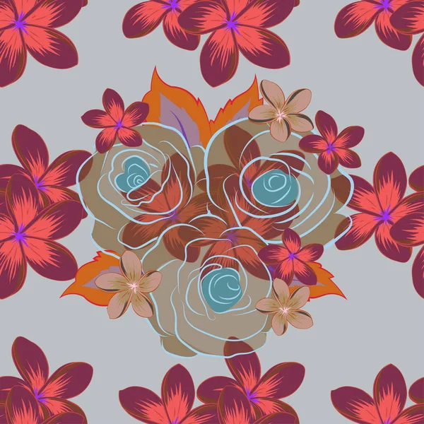 Patrón Floral Inconsútil Con Flores Estilizadas Colores Violeta Púrpura Marrón — Vector de stock