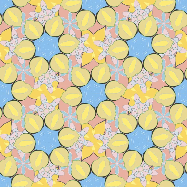 파란색 베이지 노란색의 무늬의 추상적 래스터귀엽고 꽃무늬 — 스톡 벡터