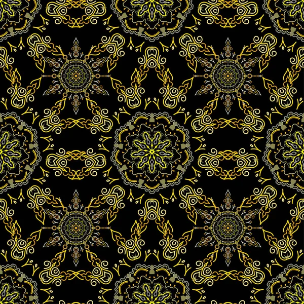 Medieval Floral Royal Pattern Decorative Symmetry Arabesque Yellow Seamless Pattern — Stock Vector