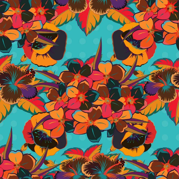 Rastrowa Ilustracja Tradycyjny Indyjski Kwiatowy Bezszwowy Wzór Kolorze Niebieskim Pomarańczowym — Wektor stockowy