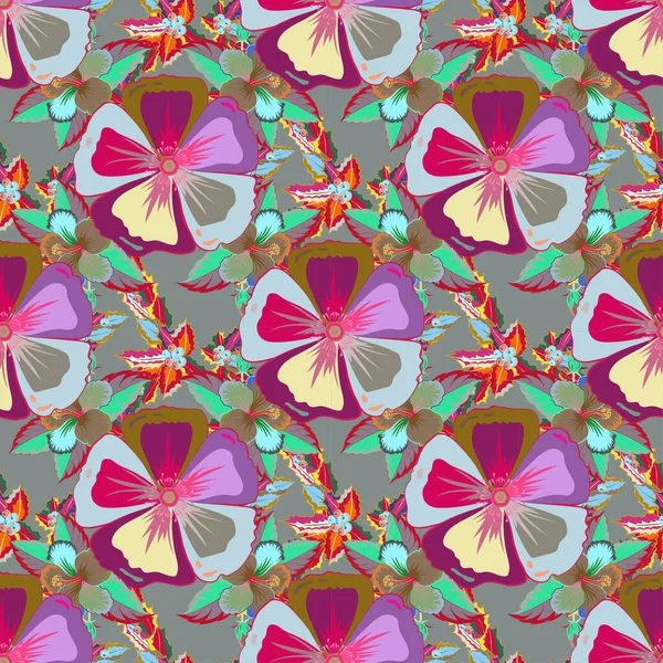Pestrobarevné Bezešvné Ilustrace Tropické Bezešvé Vzor Mnoha Pestré Abstraktní Květiny — Stockový vektor