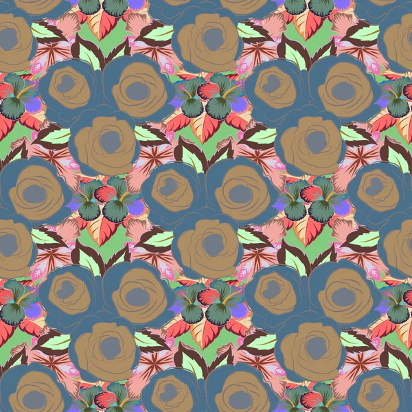 Flower Seamless Pattern Pink Blue Red Colors — Stock Vector