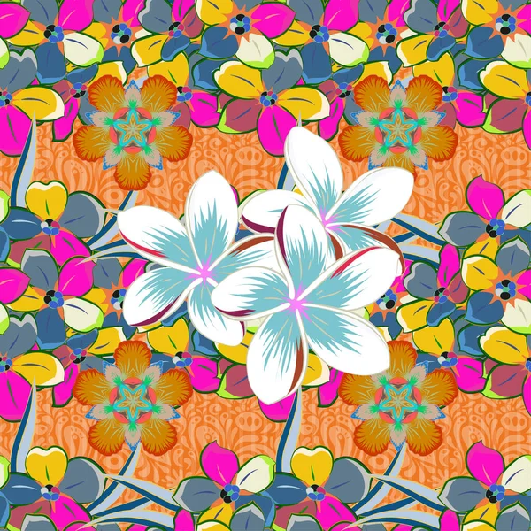 Problemfri Blomstermønster Søde Blomster Blå Grønne Farver Raster Illustration – Stock-vektor