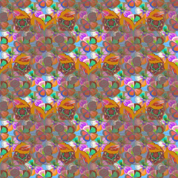 Ornement Multicolore Petites Fleurs Simples Motif Abstrait Sans Couture Raster — Image vectorielle