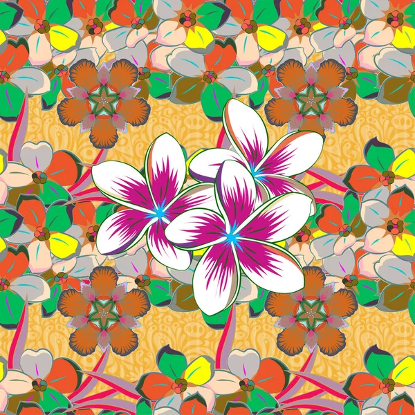 Raster Illustration Nahtloses Blumenmuster Mit Stilisierten Blumen Blauen Und Grünen — Stockvektor