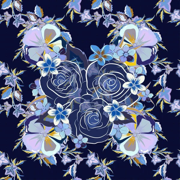 Gray Blue Violet Roses Fabric Embroidery — Stock Vector