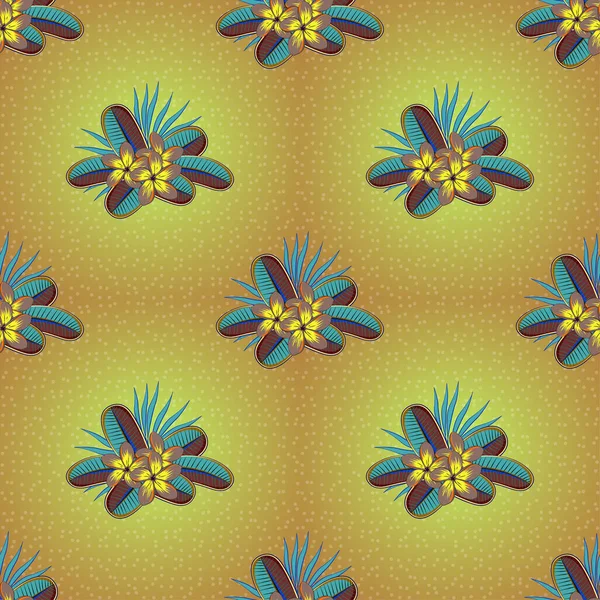 Hermosas Flores Plumeria Acuarela Colores Verde Amarillo Azul Pintura Brillante — Archivo Imágenes Vectoriales