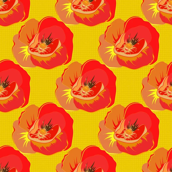 Modelo Sin Costuras Color Amarillo Rojo Naranja Hermosas Flores Amapola — Archivo Imágenes Vectoriales