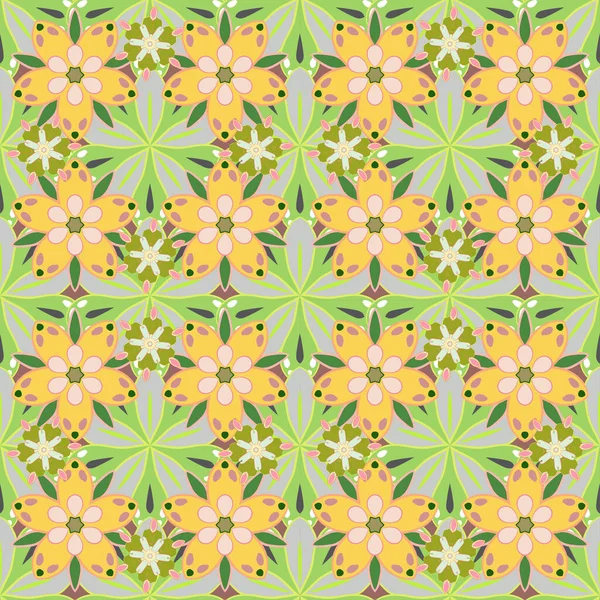 Векторная Иллюстрация Маленькие Цветки Узоров Желтом Зеленом Цветах Векторные Разноцветные — стоковый вектор