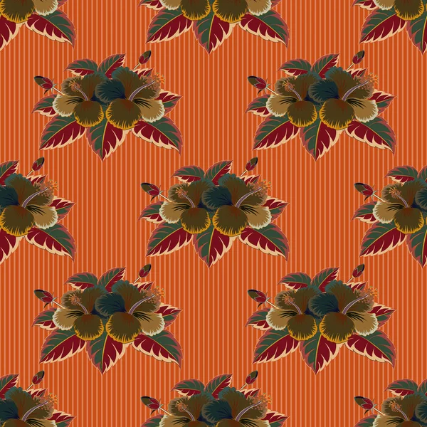 Aloha Typografie Mit Orangefarbenen Grünen Und Braunen Hibiskusblüten Für Shirt — Stockvektor
