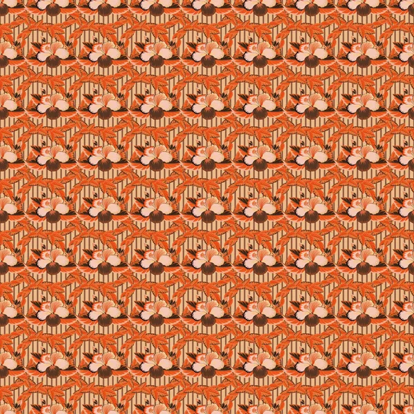 Modèle Fleur Hibiscus Vectoriel Sans Couture Dans Les Couleurs Orange — Image vectorielle