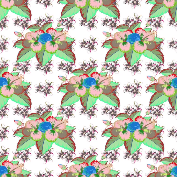 Modèle Romantique Sans Couture Avec Bouquet Aquarelle Fleurs Abstraites Hibiscus — Image vectorielle