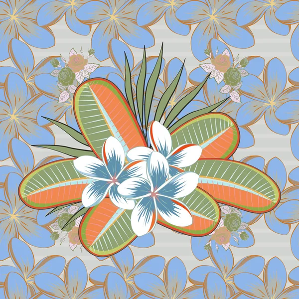 Gekritzelte Skizzen Handgezeichnete Illustrationen Raster Nahtloses Blumenmuster Mit Blüten Blättern — Stockvektor