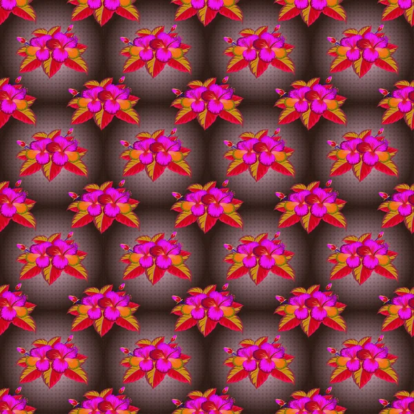 Modèle Hibiscus Rouge Magenta Violet Vecteur Exotique Motif Sans Couture — Image vectorielle