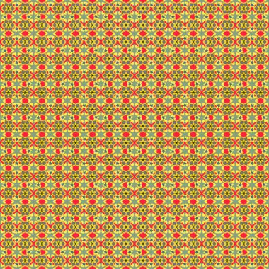 Stok çizimi. Gri, kırmızı ve sarı renklerde kusursuz bir soyut çiçek deseni. Klasik stil.