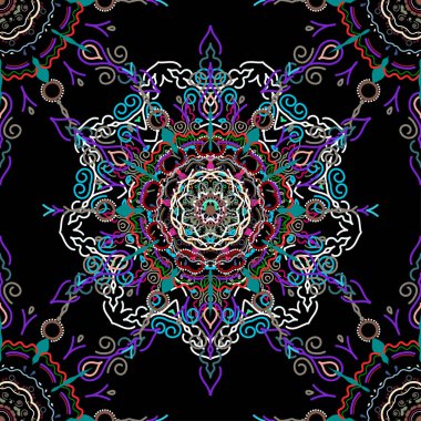 Siyah bir zemin üzerinde yeşil ve mavi tül, kıvrımsız desenli, vektör kesme kağıt dantel dokusu.