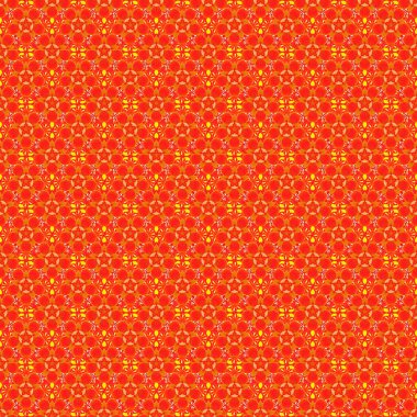 Kırmızı, sarı ve turuncu dairesel mandala, yıldızlar ve kar taneleri elsments ile geleneksel süsleme arkaplan vektörsüz desen.