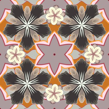 El boyaması küçük çiçekler. Vektör soyut zarafeti turuncu, bej ve gri renklerde çiçeklerle süslenmiş kusursuz desen.