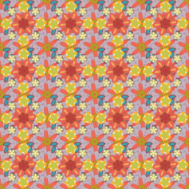 Vektör çiçek minyatür deseni gri, turuncu ve pembe renklerde. Şekil verilmiş el çizilmiş küçük çiçekler.