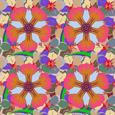 Bir sürü turuncu ve pembe renkli çiçek. Bir sürü çiçek buketi olan hoş, pürüzsüz desen..