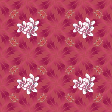 Plumeria çiçeği desenli kırmızı, mor ve pembe renklerde kusursuz el yapımı vektör..