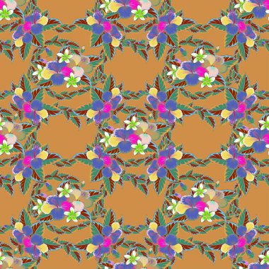 Çiçek motifli kusursuz desen. Çiçekli, suluboya desenli kusursuz çiçek deseni. Raster çiçek çizimi.