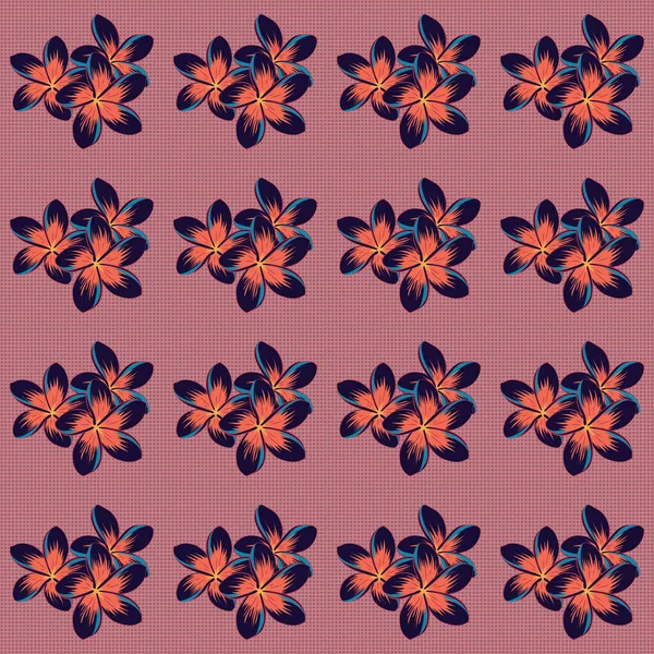 Seamless Background Pattern Decorative Plumeria Flowers Leaves Pink Gray Orange — Stock Vector