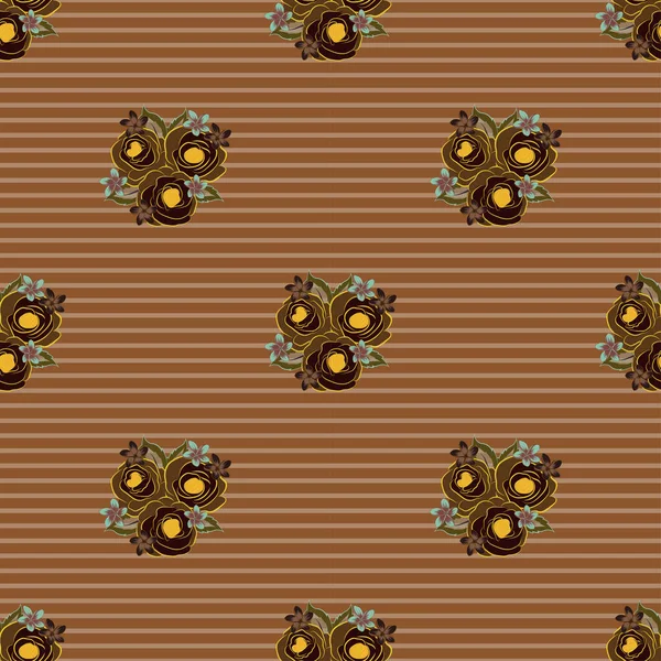 棕色和米黄色的小花 光栅状无缝花纹 小玫瑰花中的精致无缝图案 — 图库矢量图片