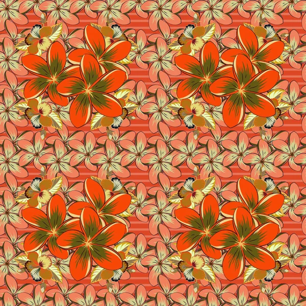 Bezešvé Vzor Dekorativní Letní Plumeria Květy Oranžové Béžové Hnědé Barvy — Stockový vektor