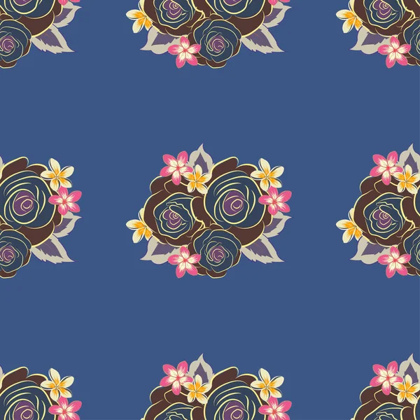 Vektorillustration Nahtloses Ethnisches Blumenmuster Den Farben Blau Beige Und Rosa — Stockvektor