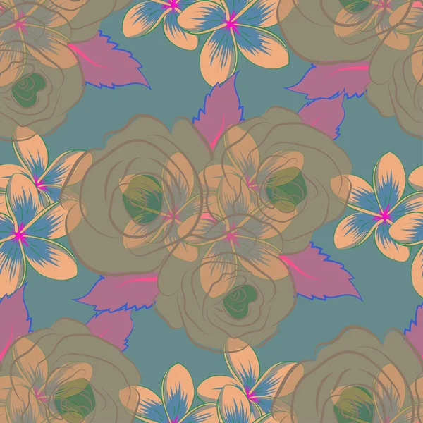 Vintage Abstracto Vector Floral Patrón Sin Costura Color Beige Verde — Vector de stock