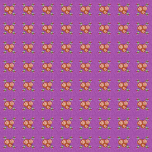 Традиційний Індійський Квітковий Візерунок Водоростей Зеленому Фіолетовому Кольорах Растрова Ілюстрація — стоковий вектор