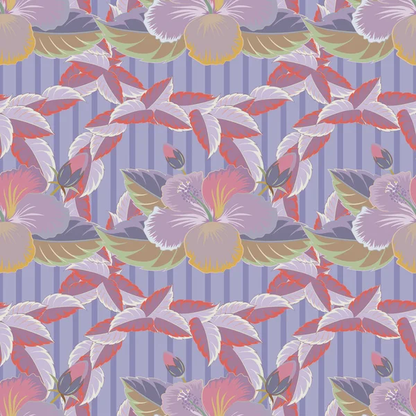 Aloha Hawaiian Shirt vektörü dikdörtgen Hibiscus desenli mavi, mor ve pembe renklerle.