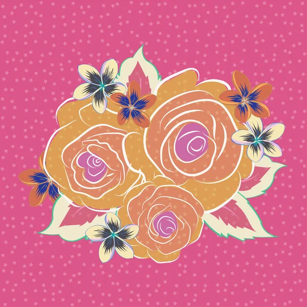 女性のパターン 手作りだ 優しい色だ オレンジ ピンク 黄色の花の水彩でシームレスなパターン — ストックベクタ