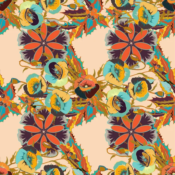 Patrón Floral Abstracto Vintage Sin Costuras Colores Beige Naranja Marrón — Vector de stock