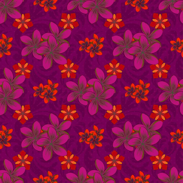 Modernes Gefieder Blumenmuster Mit Königlichen Pflaumen Farbige Orientmuster Rot Violett — Stockvektor