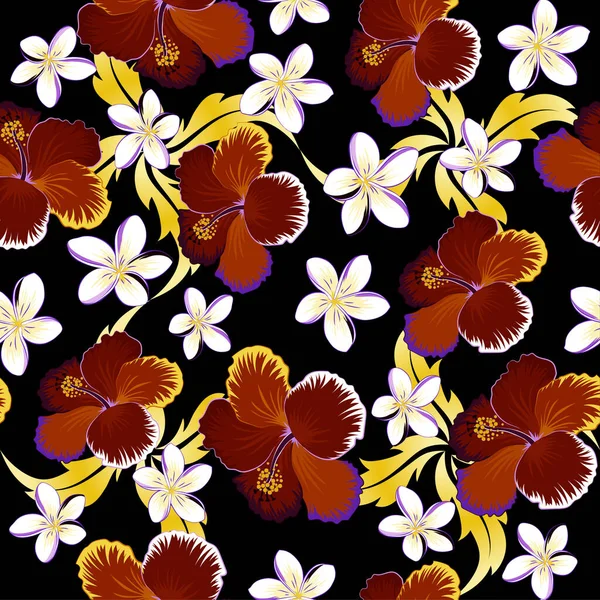 Diseño Hawaiano Brillante Con Plantas Tropicales Vectoriales Flores Prohibición Colores — Archivo Imágenes Vectoriales