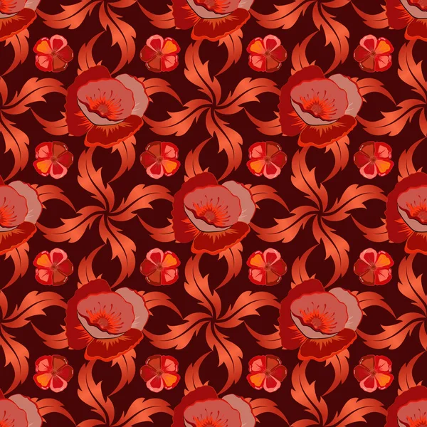 Vector Valmue Blomst Sømløse Mønster Lyserøde Røde Orange Farver – Stock-vektor