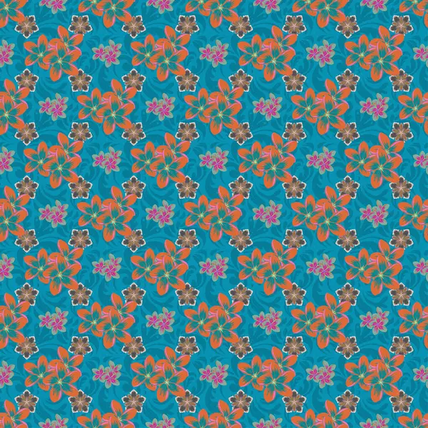 Modèle Exotique Sans Couture Avec Nombreuses Fleurs Tropicales Couleur Variée — Image vectorielle