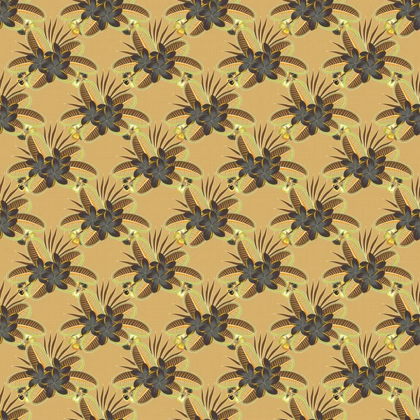 Vector Trendy Naadloos Bloemenpatroon Kleine Ditsy Bloemen Bruine Beige Gele — Stockvector