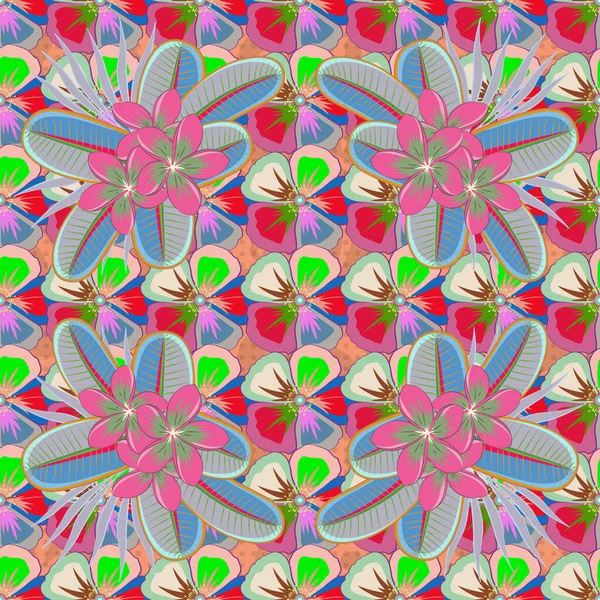 Patrón Floral Sin Costuras Colores Azul Rosa Con Flores Variadas — Vector de stock